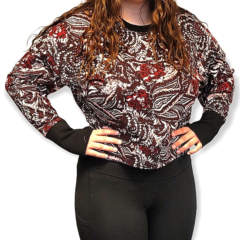 JOIE Cropped 100% Cotton Crew Neck Floral Women’s Comfy Sweater New